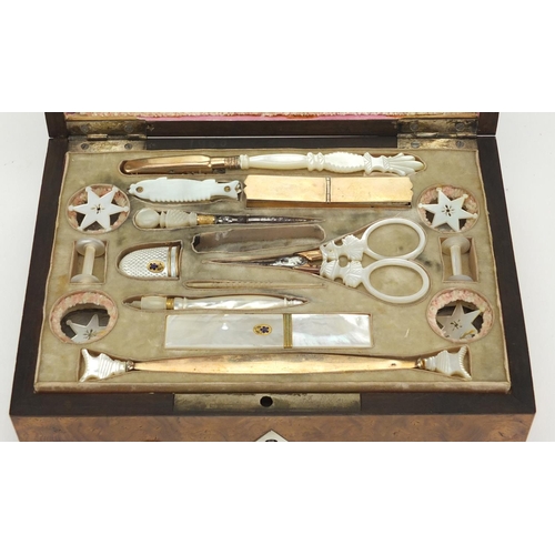 44 - 19th century French Palais Royal musical Necessaire with mother of pearl mounted implements and a go... 