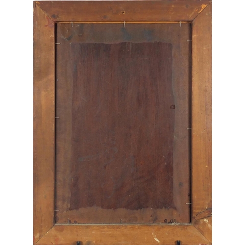 1265 - Karel Van Belle 1933 - Standing surreal nude female, oil on wood panel, framed, 51cm x 33cm