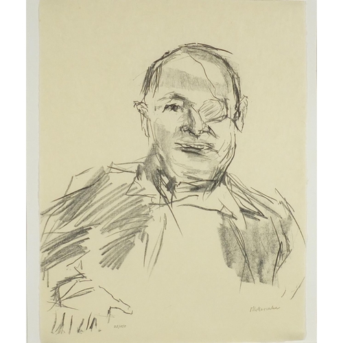 1408 - Oscar Kokoschka - Head and shoulders portrait of Dayan, 1970's pencil signed lithograph, limited edi... 