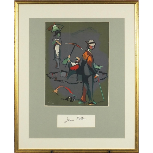 1406 - Jean Helion - Poem by Follain, 1970's lithograph in colour, signed by Jean Helion and Follain, detai... 