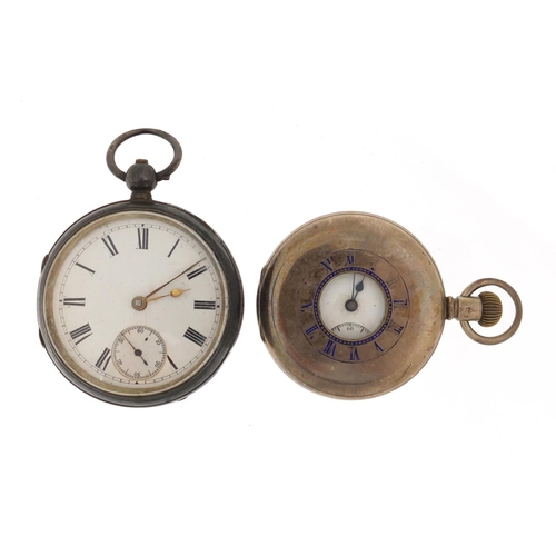 1139 - Two gentleman's silver pocket watches including a half hunter, both with subsidiary dials, the large... 