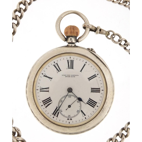 1141 - Gentleman's silver West End Watch Co open face pocket watch, with subsidiary dial on a graduated sil... 