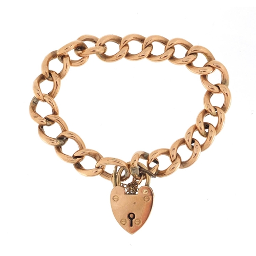 930 - Victorian 9ct rose gold bracelet with love heart shaped padlock, 18cm in length, approximate weight ... 