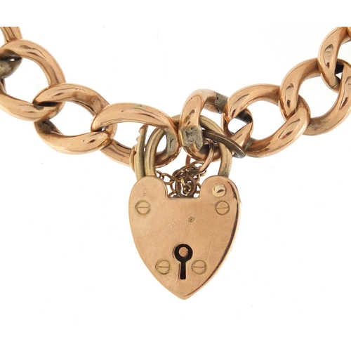 930 - Victorian 9ct rose gold bracelet with love heart shaped padlock, 18cm in length, approximate weight ... 