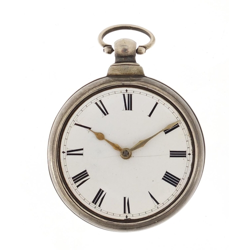 1138 - Georgian silver Charles Sanders pair cased pocket watch, the fusee movement numbered 321, the case d... 