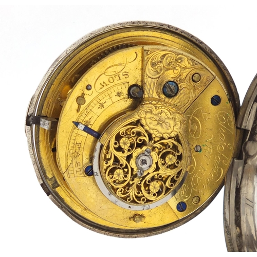 1138 - Georgian silver Charles Sanders pair cased pocket watch, the fusee movement numbered 321, the case d... 