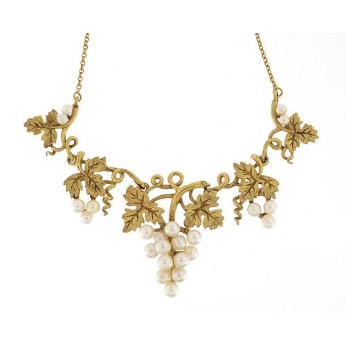 950 - 9ct gold and pearl grapevine necklace, B & H makers mark, 40cm in length, approximate weight 9.4g