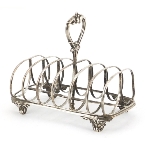 828 - Victorian silver six slice toast rack, by John Evans II, London 1872, 17cm wide, approximate weight ... 