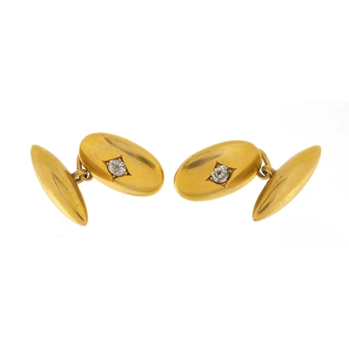 915 - Pair of 18ct gold diamond cufflinks, 1.8cm wide, approximate weight 9.2g