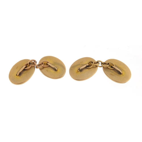 955 - Pair of 9ct gold cabochon agate cufflinks, 1.7cm wide, approximate weight 9.2g