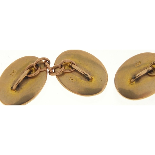 955 - Pair of 9ct gold cabochon agate cufflinks, 1.7cm wide, approximate weight 9.2g