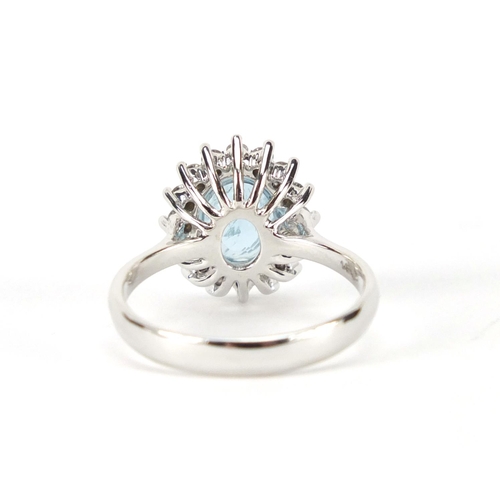 945 - 14ct white aquamarine and diamond ring, size L, approximate weight 3.3g