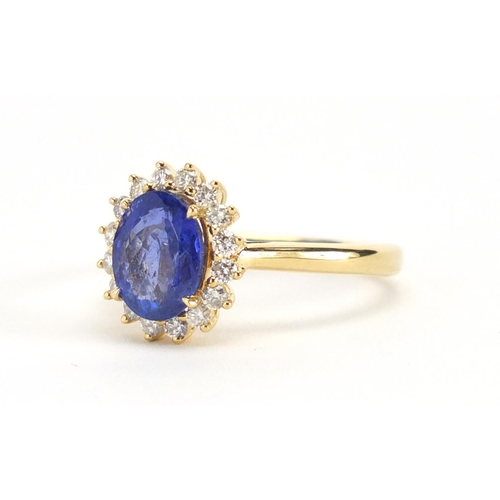 925 - 18ct gold tanzanite and diamond ring, size N, approximate weight 3.9g