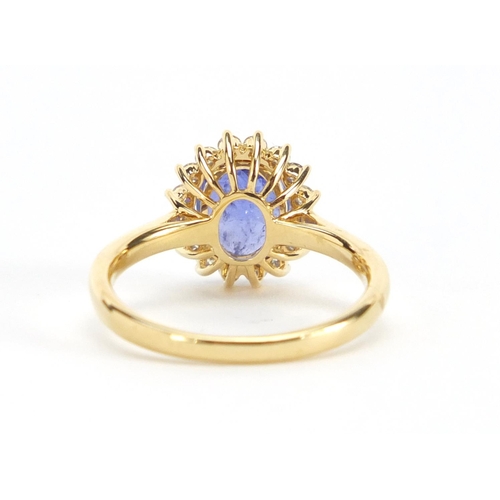 925 - 18ct gold tanzanite and diamond ring, size N, approximate weight 3.9g