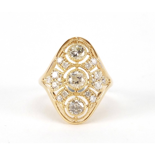 948 - Art Deco style 14ct gold diamond ring, size K, approximate weight 3.2g