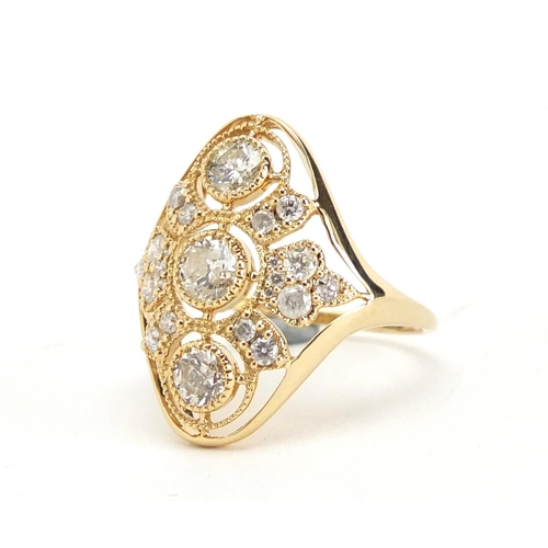 948 - Art Deco style 14ct gold diamond ring, size K, approximate weight 3.2g