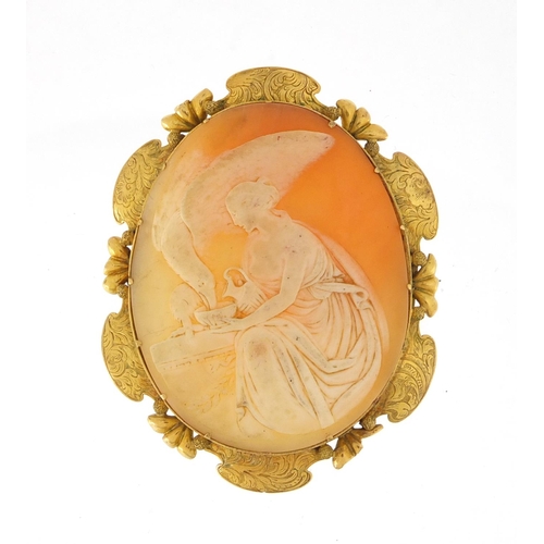 929 - Victorian unmarked gold cameo brooch depicting Hebe and the eagle, 6cm in length, approximate weight... 