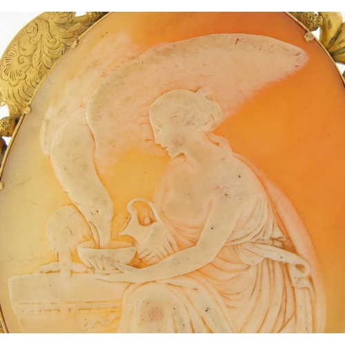 929 - Victorian unmarked gold cameo brooch depicting Hebe and the eagle, 6cm in length, approximate weight... 