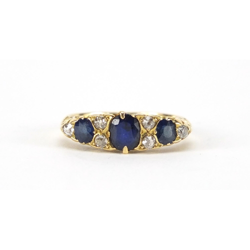 937 - 18ct gold sapphire and diamond ring, indistinct hallmarks, size N, approximate weight 4.4g, housed i... 