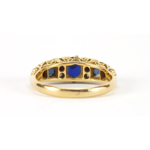 937 - 18ct gold sapphire and diamond ring, indistinct hallmarks, size N, approximate weight 4.4g, housed i... 