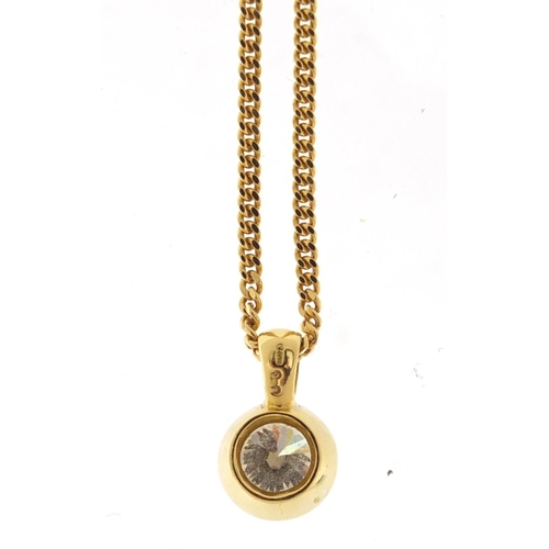 908 - 18ct gold diamond solitaire pendant approximately 1.4-1.5ct on an 18ct gold necklace, approximate we... 