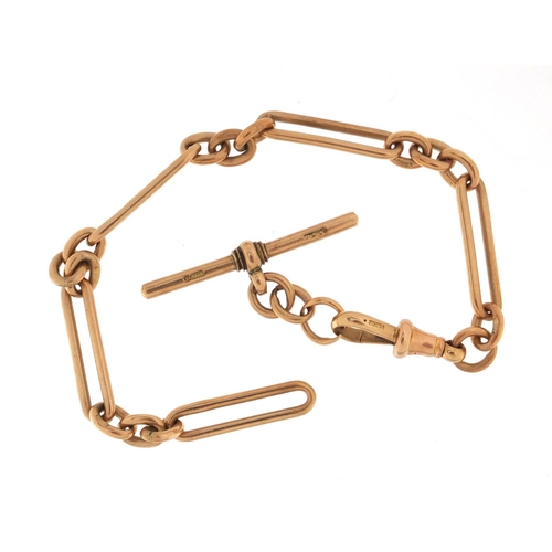 947 - 9ct rose gold Albert chain bracelet with T-bar, 23cm in length, approximate weight 23.0g