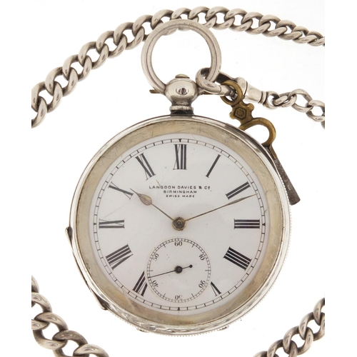 1142 - Gentleman's silver open face pocket watch with subsidiary dial, retailed by Langdon Davies & Co Birm... 