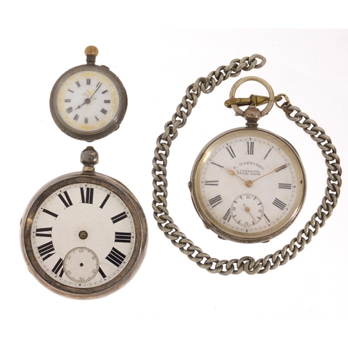 1145 - Two gentleman's silver open face pocket watches, a silver ladies pocket watch and one other includin... 