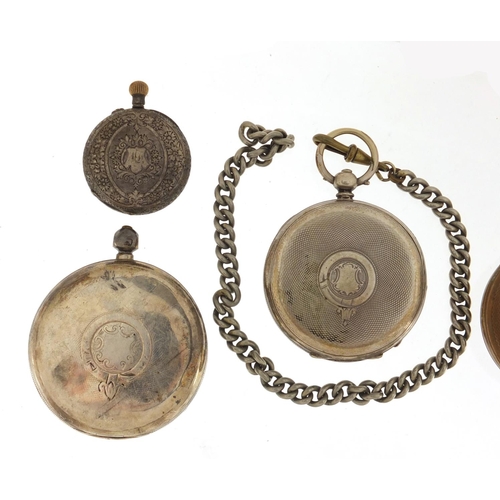 1145 - Two gentleman's silver open face pocket watches, a silver ladies pocket watch and one other includin... 