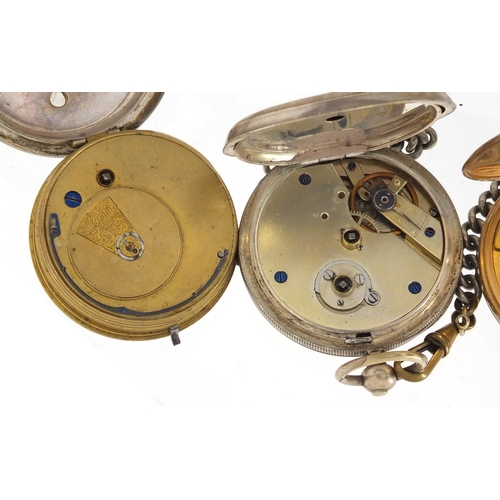 1145 - Two gentleman's silver open face pocket watches, a silver ladies pocket watch and one other includin... 