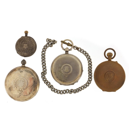 1145 - Two gentleman's silver open face pocket watches, a silver ladies pocket watch and one other includin... 