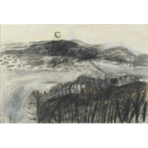 1258 - Pembrokeshire landscape, pencil and chalk, bearing a monogram SS, mounted and framed, 55cm x 37cm