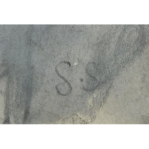 1258 - Pembrokeshire landscape, pencil and chalk, bearing a monogram SS, mounted and framed, 55cm x 37cm
