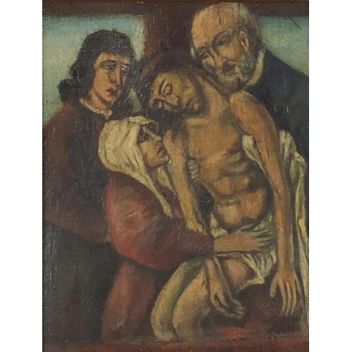 1217 - Manner of Ferdinand De Braekeleer - Deposition of Christ, 19th century oil on board, mounted and fra... 