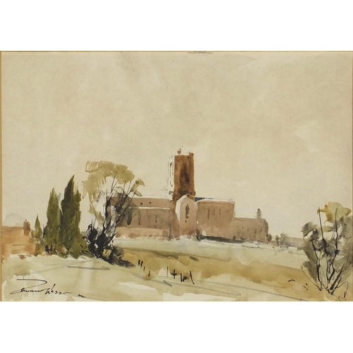 1170 - Edward Wesson - Guildford Cathedral, ink and watercolour, mounted and framed, 35cm x 25cm