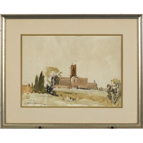 1170 - Edward Wesson - Guildford Cathedral, ink and watercolour, mounted and framed, 35cm x 25cm