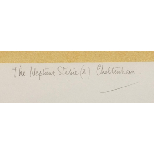 1415 - Robert Tavener - The Neptune Statue (2), Cheltenham, pencil signed lithograph, limited edition, 8/30... 