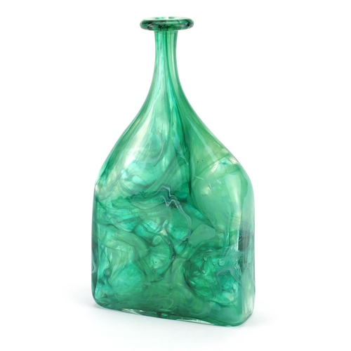 748 - Large Mdina green glass vase, possibly by Michael Harris, etched marks to the base, 32.5cm high