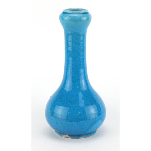 484 - Chinese blue glazed garlic neck vase, 26.5cm high