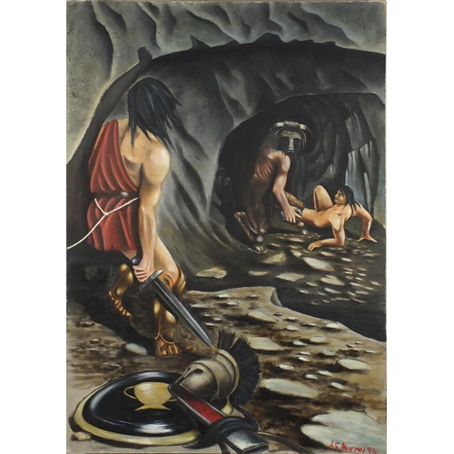 2499 - A S Murray - Greek Mythology, minotaur and medusa, two oil on canvases, each 122cm x 87cm