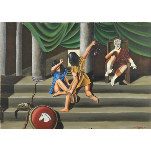 2499 - A S Murray - Greek Mythology, minotaur and medusa, two oil on canvases, each 122cm x 87cm