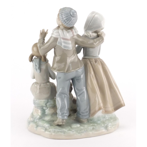 2286 - Lladro figure group of three figures and a dog, 25cm high