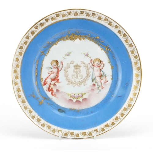 2298 - 19th century Sèvres porcelain cabinet plate, decorated with two putti, factory marks to the reverse,... 
