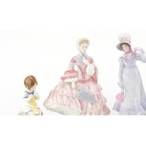 2622 - Three Royal Worcester figurines, The Victoria and Albert Museum Collection, The Regency, The Bustle,... 