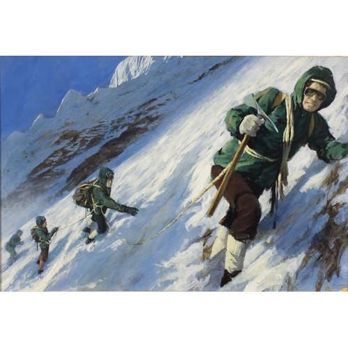 1393 - Len Thurston - Seven oil on card illustrations, The Mad Trapper part Three, Wolf Hunters Part Three,... 