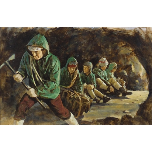 1393 - Len Thurston - Seven oil on card illustrations, The Mad Trapper part Three, Wolf Hunters Part Three,... 