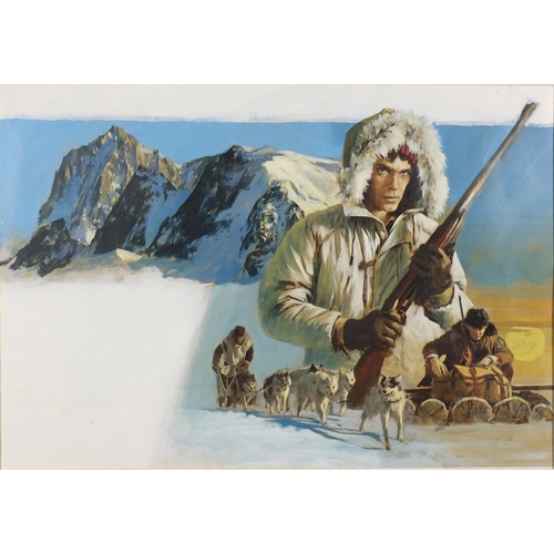 1393 - Len Thurston - Seven oil on card illustrations, The Mad Trapper part Three, Wolf Hunters Part Three,... 