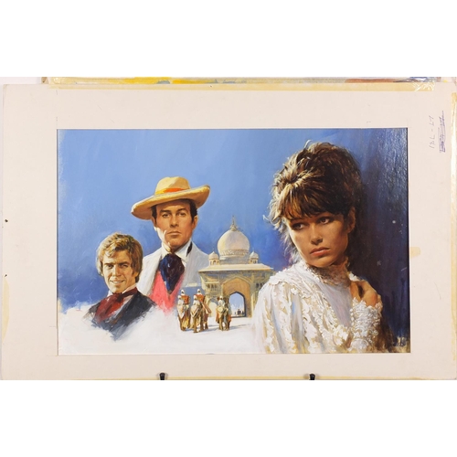 1392 - Len Thurston -  Five oil on card illustrations, Don't Cry Alone, Castle on the Mountain, The India F... 