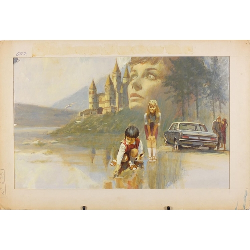 1392 - Len Thurston -  Five oil on card illustrations, Don't Cry Alone, Castle on the Mountain, The India F... 