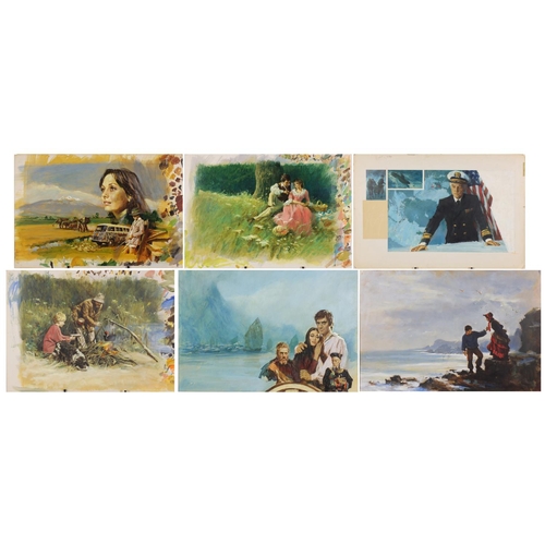 1388 - Len Thurston - Six oil on card illustrations, Johnnie Dumbo, Last Mayday, Tai Pan, Jenny Alone, Nor ... 